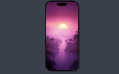 Dreamy Tropical Sunset Over a Misty Cityscape